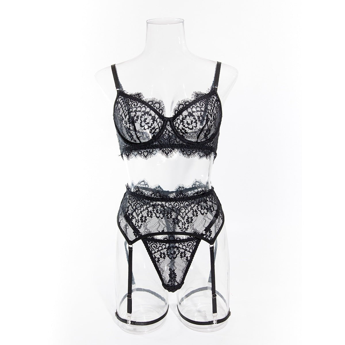 Lace Eyelash Trim Thin Lingerie Set - yummysecret