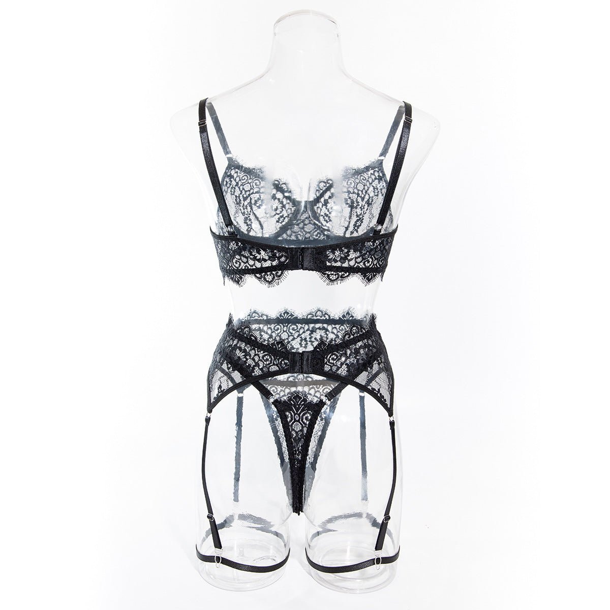 Lace Eyelash Trim Thin Lingerie Set - yummysecret