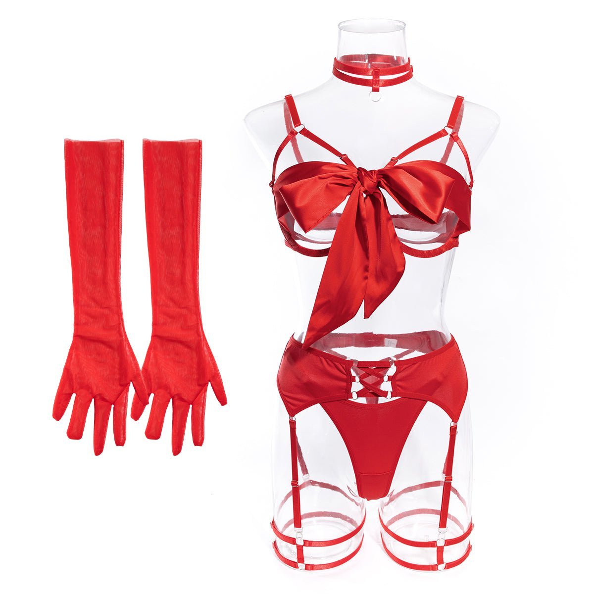 Lace - Up Sexy Lingerie Set with Gloves - yummysecret