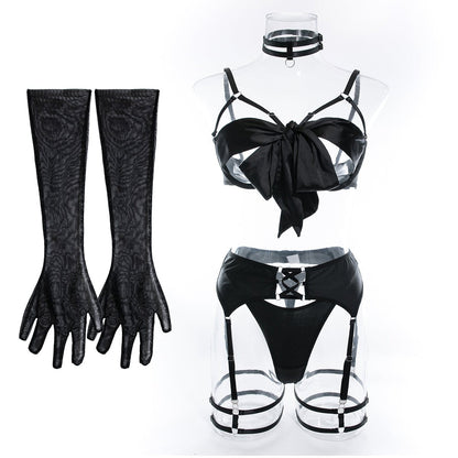 Lace - Up Sexy Lingerie Set with Gloves - yummysecret