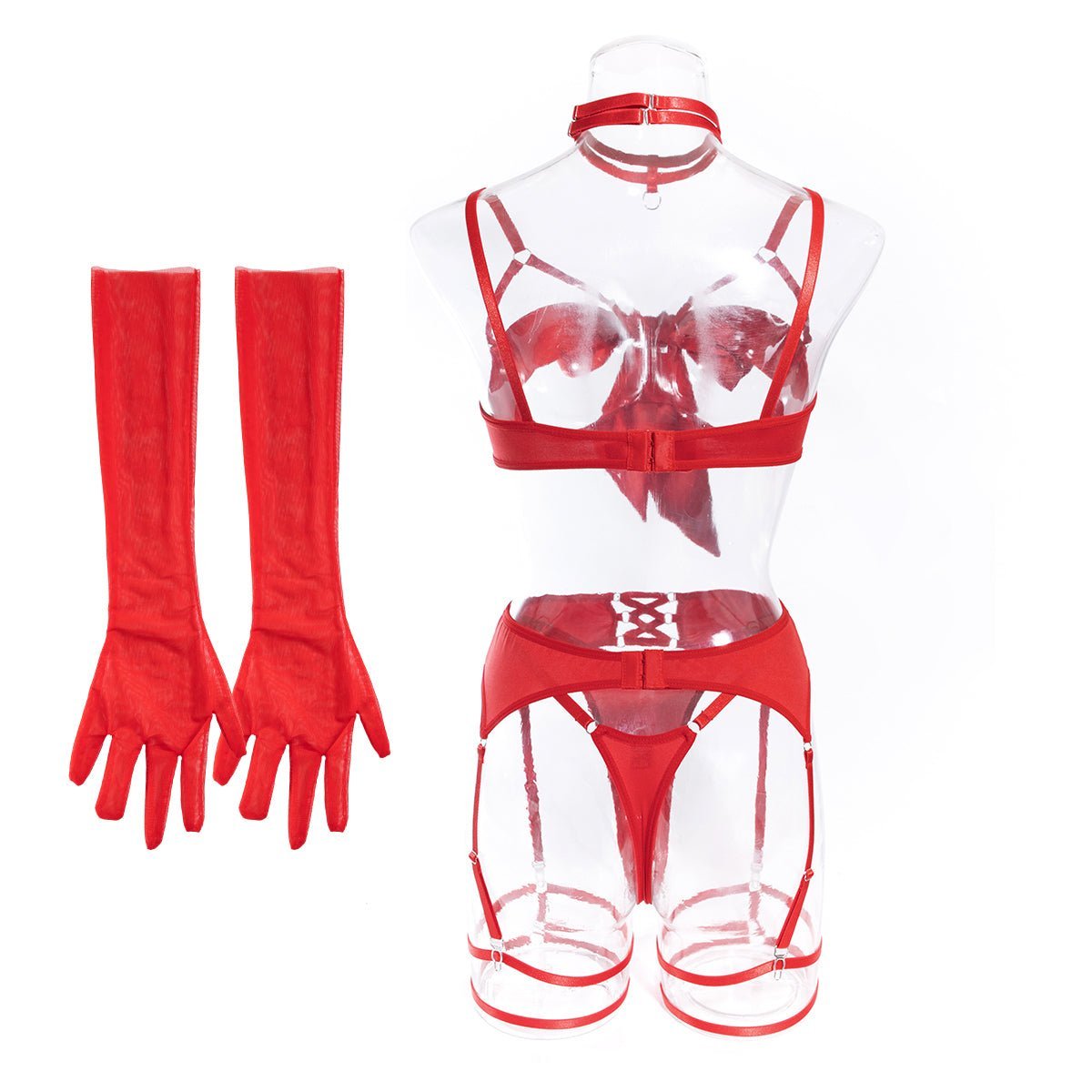 Lace - Up Sexy Lingerie Set with Gloves - yummysecret