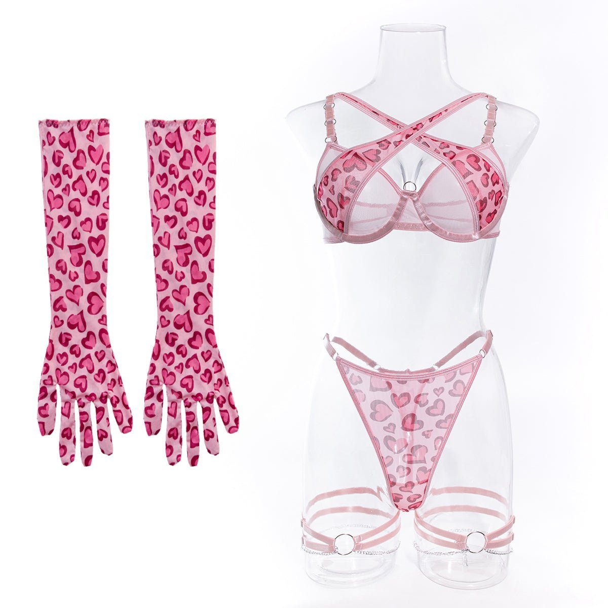 Leopard print mesh lingerie set - yummysecret