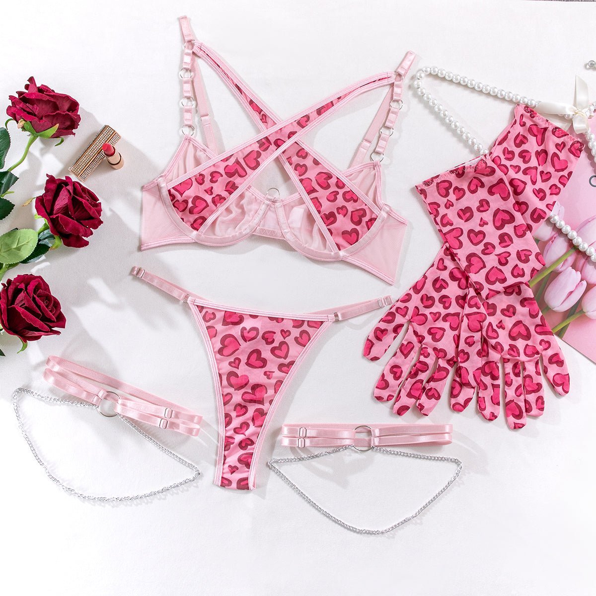 Leopard print mesh lingerie set - yummysecret